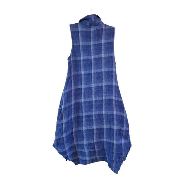 Anthropologie blue checkered linen Isabella Sinclair dress size xs - Picture 3 of 11